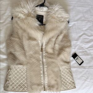 Guess Cream Faux Fur Quilted Vest
